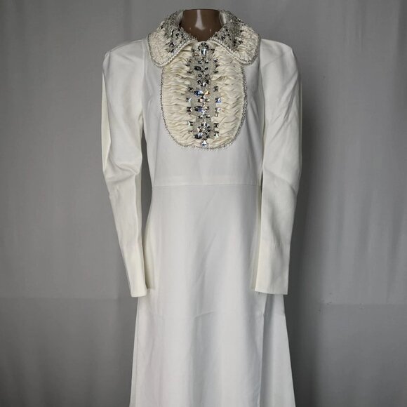 Miri New York Women’s Embellished Collar Midi Dress Size 2 Cream White - Picture 1 of 15